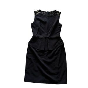 Tahari Women’s 4 Black/Gold Peplum Cocktail Dress Mesh Lace Upper Back Shoulder